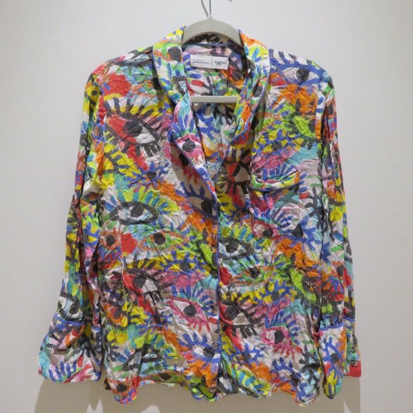 ANTHROPOLOGIE SPOGART Rainbow Eye Pajama Top Abstract Multicolor Lounge - Size M - Picture 2 of 11